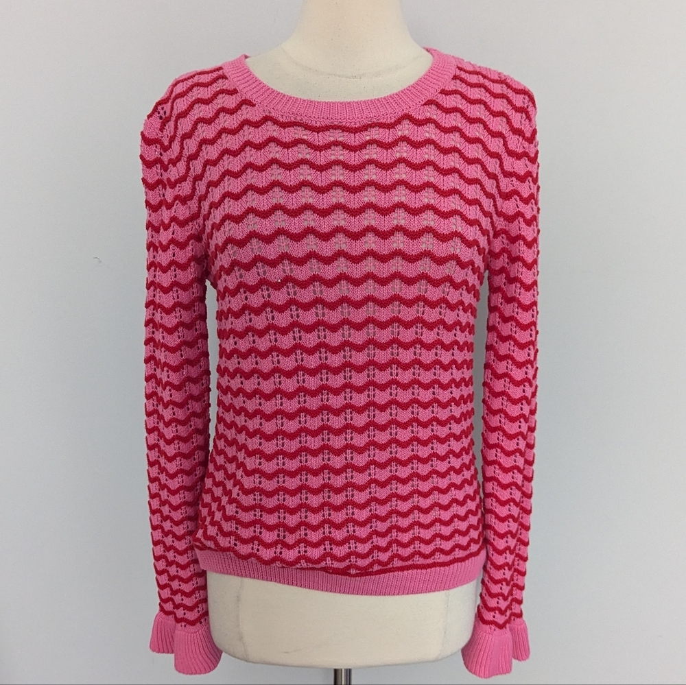 Women's Endless Rose Pink Red Chevron Sweater Crewneck Large